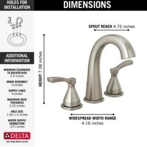 Brand New Delta Stryke Widespread Bathroom Faucet With Metal Pop-Up